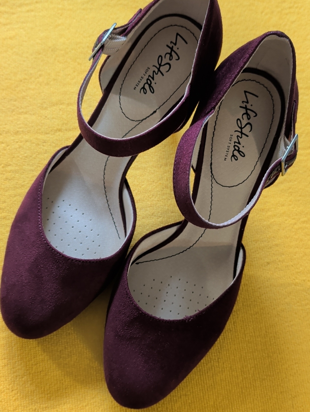 Life Stride Women's Wine Suede Ankle-Strap Heels